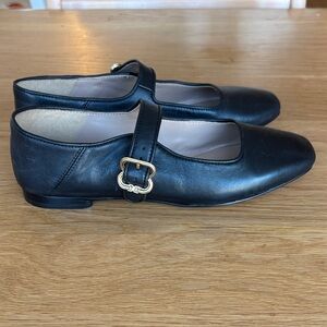 Steve Madden Black Leather Flats with Gold Buckle